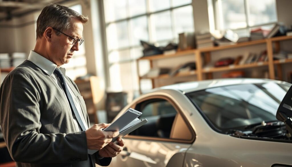 Sachverständiger bei der Analyse von Vollkaskoschäden
